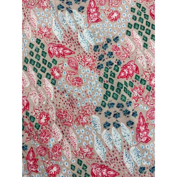 LOFT WOMEN Garden Cinched Sleeve Ruffle Tie Neck Mixed Media Top M - Picture 11 of 16